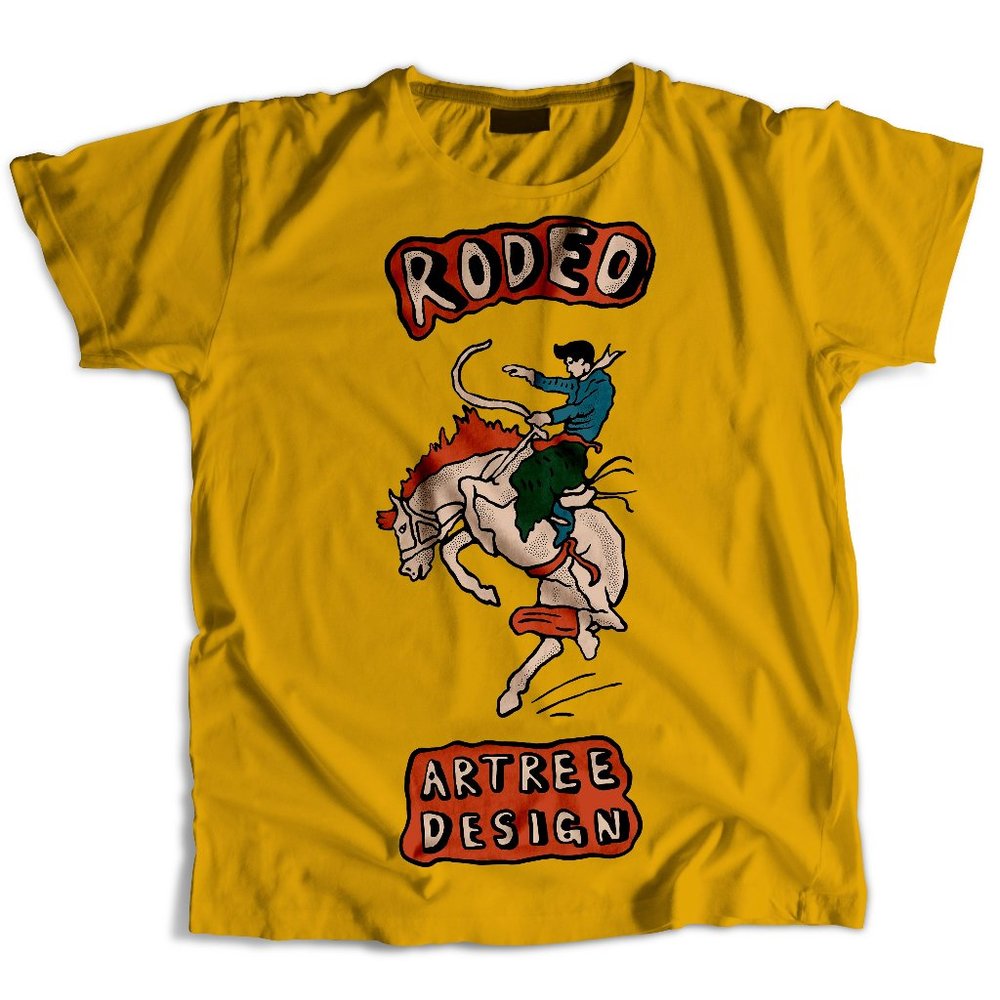 Rodeo Shirt Retro Vintage Womans Mens Yellow Mustard Tee - Cowboy Western